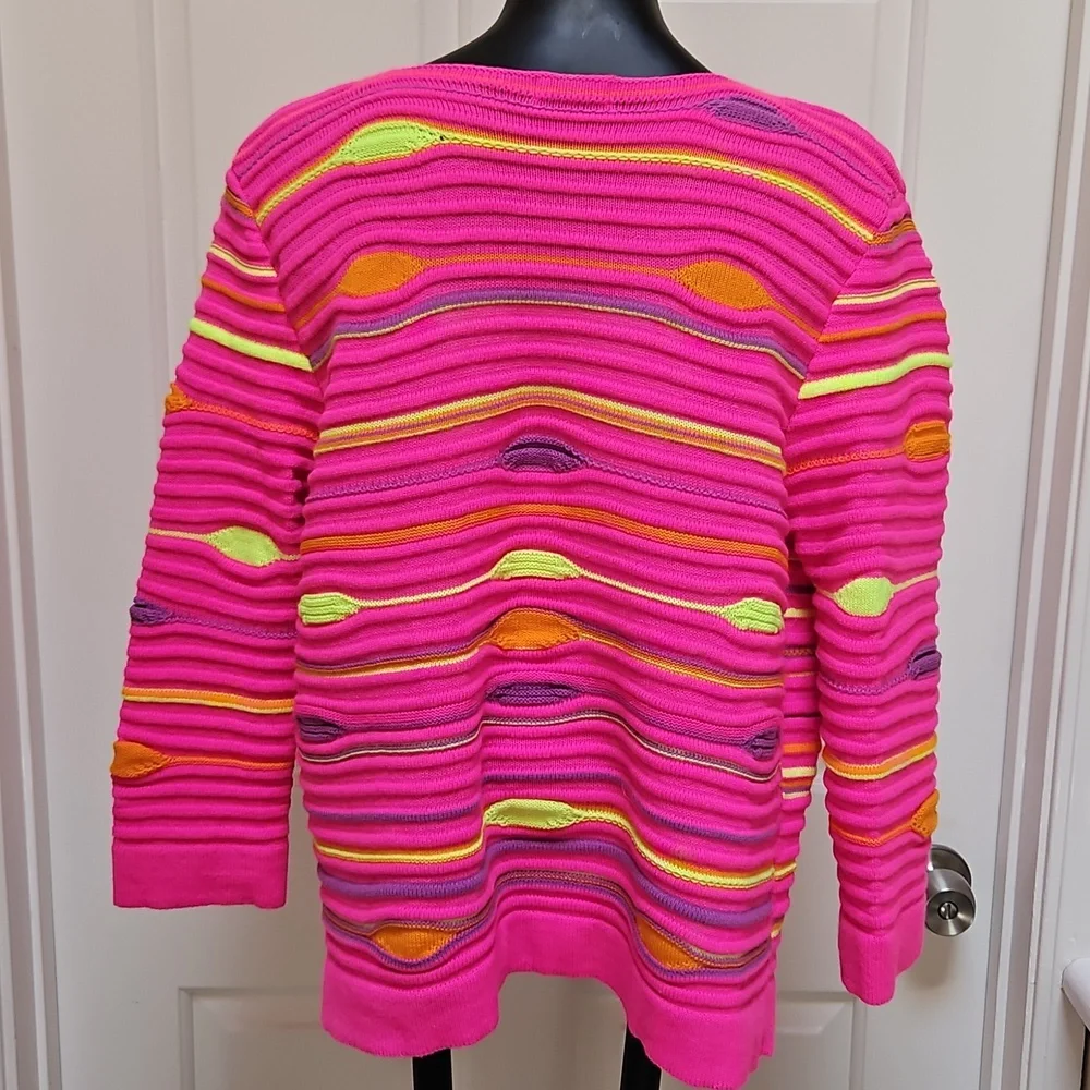 FOBYA Vibrant, Bright Pink and Yellow NEON Knit Cardigan Sweater - L